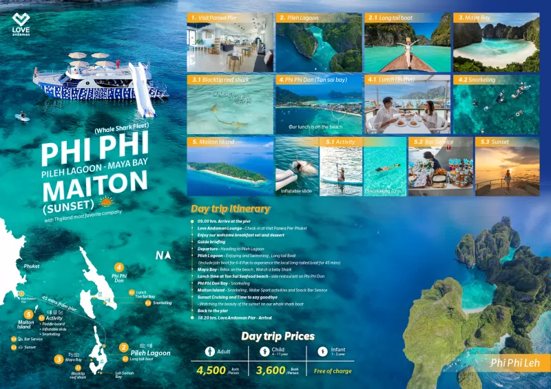 Phi Phi with Slider  + Maya Bay + Maiton Islands Sunset Tour by Speed Catamaran (whale shark)